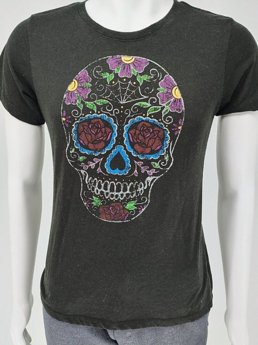 Celebrate Halloween Sugar Skull Black Girls T-Shirt (M 8-10)